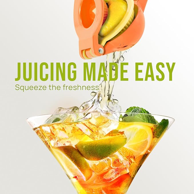 Zulay Kitchen Metal 2-in-1 Lemon Squeezer - Sturdy Max Extraction Hand Juicer Lemon Squeezer Gets Every Last Drop - Easy to Clean Manual Citrus Juicer - Easy-Use Lemon Juicer Squeezer - Orange/Yellow