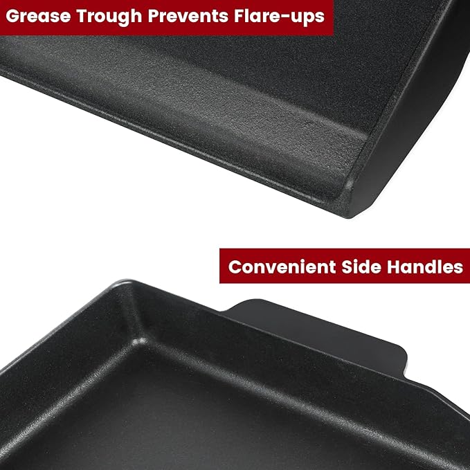 17" x 13" Universal Cast Iron Griddle for Gas Grill, Stove Top Griddle Gas Grill Griddle Insert for Charbroil Nexgrill Parts Charcoal Cooking Plate Outdoor Camping Tailgating Teppanyaki BBQ Accessory