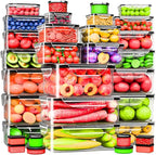 RockBerry 66 Pcs Large Food Storage Containers with Lids Airtight-Total 19075ML Stackable Kitchen Bowls Set(31 Containers,31 Lids) 2500ML to Small Box-BPA Free Leak proof Plastic Boxes-Microwave safe