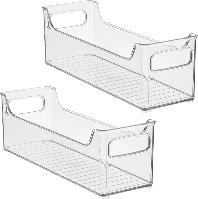 iDesign Stackable Plastic Pantry Bin with Handles for Cabinets or Fridge, Set of 2, Clear, Made in USA