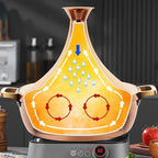 Moroccan Tagine Cooking Pot,Stainless Steel Non Stick Moroccan Casserole with 2 Handles,Large Moroccan Cooker Handmade Tagine Pot with Cone-Shaped Lid(23cm, Silver)