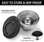 P&P CHEF Mixing Bowls With Lids, Set of 6, Stainless Steel Nesting Mixing Bowls & Fitting Lids & Non-Slip Silicone Bottom, Ideal for Mixing, Storing, Size 0.7/1/1.5/2.5/3/4.6 Qt, Black