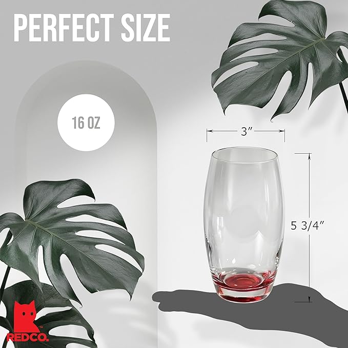 Red Co. Large 16 oz Multicolored Drinking Glass Set of 6 for Water, Beverage, Cocktail, Mixed Drinks