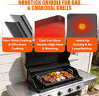 16" x 13" Cast Iron Nonstick Grill Griddle for Gas & Charcoal Grills, Flat Top BBQ Griddle Plate with Grease Groove & Removable Handle, Universal Fit for Outdoor & Home Cooking, Tailgating