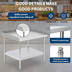 36x28x30 in Stainless Steel Equipment Grill Stand Table 400 LBS Capacity NSF Certified with Adjustable Legs, 2 in Edge Baffle, for Hotel, Home, Commercial Restaurant Kitchen