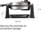 Chefman Rotating Belgian Waffle Maker, 180° Flip Iron w/ Non-Stick Plates, Adjustable Timer, Locking Lid, & Drip Plate, Space Saving Storage, Mess-Free Breakfast, Stainless Steel/Black