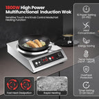 1800W Electric Wok Used For Home And Commercial,Induction Wok With Concave Surface Stainless Steel Strong Power Dual Control Mode 10 Power And Temp 24H Timer Induction Cooktop For Cooking