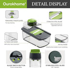 Ourokhome Mandolin Slicer with Handheld Spiralizer, Hand Safe Vegetable Shredder with 6 Mandoline Blades, Veggie Waffle Cutter for Potato, Carrot, Zucchini, Essential Kitchen Gadgets (10 in 1, Gray)