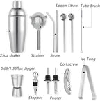 Cocktail Shaker Set Bartender Kit, Godmorn 15Pcs Bartender Shaker Set, 304 Stainless Steel Martini Shaker and Strainer, Bar Tool Set with Bamboo Stand, Recipe Book, for Home and Bar Party