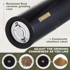 Wooden Salt and Pepper Grinder Set Manual Salt and Pepper Mill with Tray Adjustable Coarseness Refillable Wood Grinders with Gold Bottle Label for Kitchen (Black,White,8 Inch)