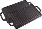 Victoria Rectangular Cast Iron Griddle. Double Burner Griddle, Reversible Grill, 13 x 8.5 Inch, Seasoned with 100% Kosher Certified Non-GMO Flaxseed Oil, Model: GDL-189