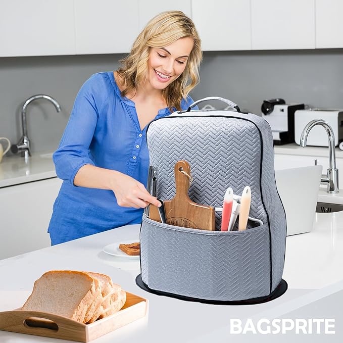 BAGSPRITE Stretchy Stand Mixer Cover with Appliance Slider- Washable Appliance Cover Compatible with Kitchenaid Mixer5/4.5 Quart - Dust Cover with Pockets for Kitchen Aid Accessories and Attachments