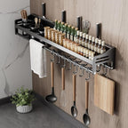 kitchen utensil hanger, wall mounted rail with hooks, waterproof hooks for utensils, easy installation without drilling (31.5 inches, Count, 3)