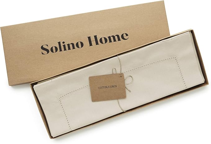 Solino Home Cotton Linen Placemats Set of 4 - Hemstitch Linen Placemats 14 x 19 Inch - Machine Washable Table Mats for New Year