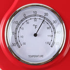 Lily's Home - 9.5 Inch x 12.5 Inch - Retro Kitchen Wall Clock, Vintage Wall Clock with a Thermometer and 60-Minute Timer, Ideal for Any Kitchen, Office, or Diner (Red)