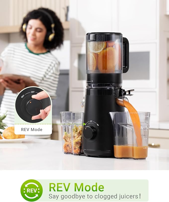 TUUMIIST Juicer Machines, Cold Press Juicer with 5.3" Extra Large Feed Chute Fit Whole Fruits & Vegetables Easy to Clean, High Juice Yield, BPA Free (Black)