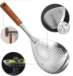 Spider Strainer Colander with Wood Handle, Solid Stainless Steel Kitchen Utensil for Cooking Frying Pasta Drainer