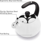 Farberware Luna Water Kettle, Whistling Tea Pot, Works For All Stovetops, Porcelain Enamel on Carbon Steel, BPA-Free, Rust-Proof, Stay Cool Handle, 2.5qt (10 Cups) Capacity (White)
