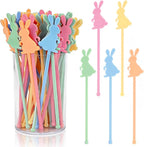 JarThenaAMCS 50 Pcs Easter Bunny Drink Stirrers Pastel Rabbit Plastic Swizzle Sticks Reusable Cocktail Stir Sticks for Coffee Tea Hot Cocoa Beverage Bar Home Party Supplies
