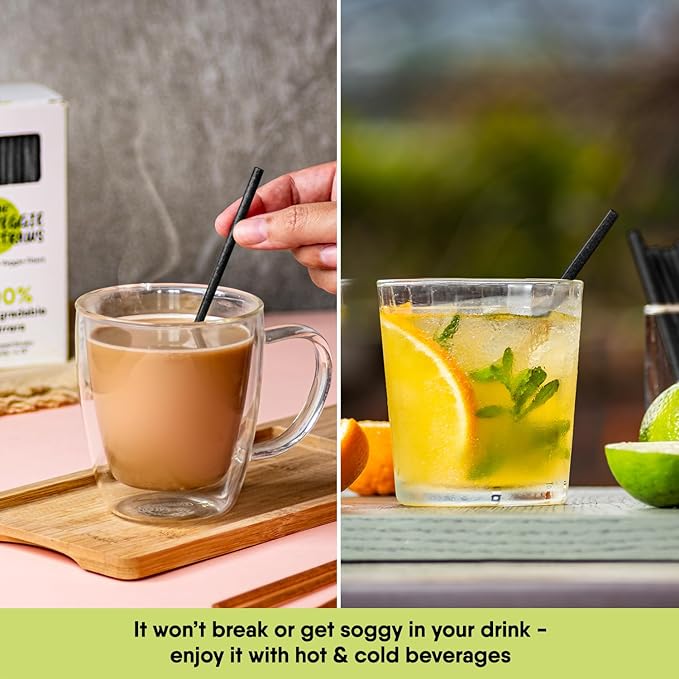 The Veggie Straws – 150 PCS of 4.75 Inches Unwrapped Black Biodegradable Drink Stirrers – Made of Vegetable Fibers, Best Cocktail Stirrers for Drinks of All Kinds