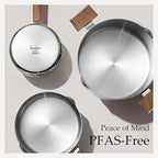 CAROTE1.5Qt & 3Qt Stainless Steel Saucepan Set, Triple Ply Stainless Steel Pot, Saucepan with Glass Lid, Small Sauce Pot with Wooden Handle, Easy Pour Rim