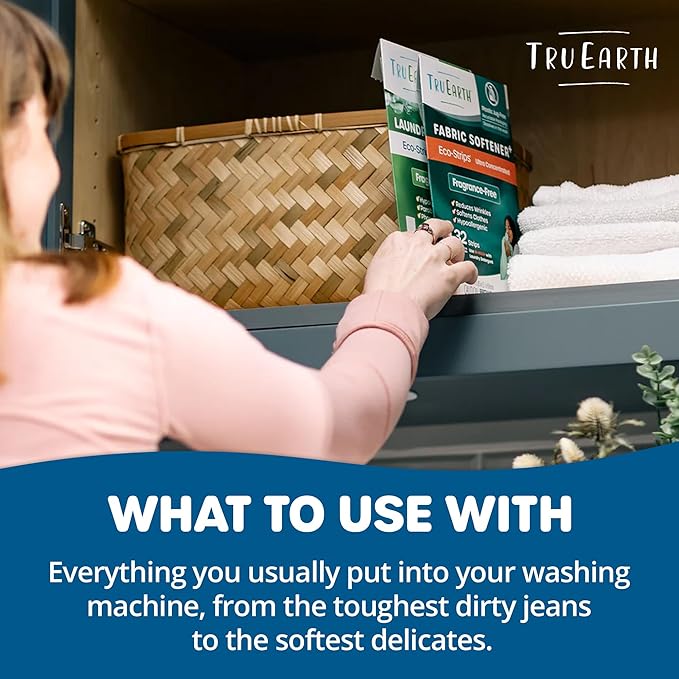 Tru Earth Fabric Softener Strips for Washing Machine, Alternative to Fabric Softener Liquid and Pods, Fresh Linen Scent Booster, Up to 64 Loads Per 32-Count