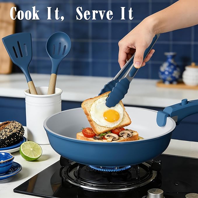 Umite Chef Pots and Pans Set Non Stick, 21 pcs Ceramic Cookware Set with Detachable Handles, Healthy Induction Cookware Oven Safe RV Kitchen Cooking Set with Utensils, PFAS PFOA & PTFE Free, Navy