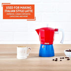 IMUSA Stovetop Espresso Maker 3 Cup Moka Pot Caribbean Colors Edition – Cuban Coffee, Italian Style, Demitasse, Cortadito, Cappuccino – Cast Aluminum Cafetera Espresso Azul Rojo Blanco