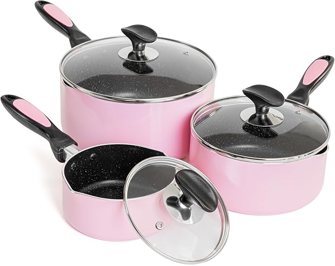 Nonstick Saucepan Set with Lid, Non Stick 1Qt & 2Qt & 3Qt Sauce Pan Set with Glass Lid Small Pot for Home Kitchen
