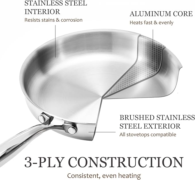 CAROTE 21pcs Tri-Ply Stainless Steel Cookware Set, Pots and Pans Set, Non Toxic Induction Kitchen Cooking Sets, Cookware Collection, Mirror Polish, Silver
