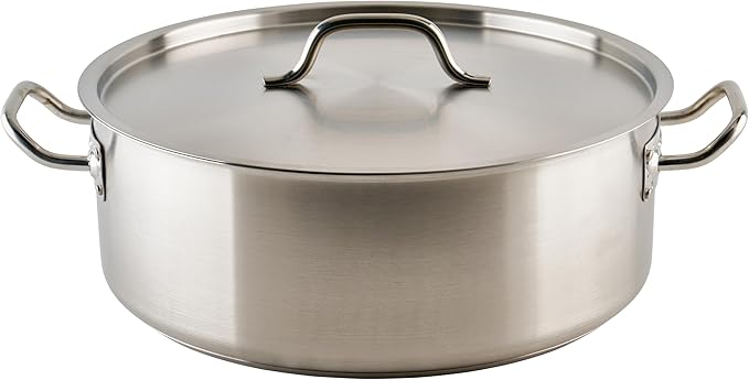 Winco Commercial-Grade Stainless Steel Brazier with Lid, 20 Quart