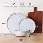 E-far Stoneware Dinnerware Sets for 8, 24 Pieces Reactive Glaze Plates and Bowls Sets, Elegant Dishes with Rustic Terracotta Clay Base, Dishwasher & Microwave Safe, Scratch Resistant, Glacier White