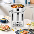 GarveeHome 11QT Soup Chafer Set of 4, Stainless Steel Round Soup Warmer with Pot, Notched Lids & Fuel Holders, Commercial Food Warmer for Buffets, Events and Party Service