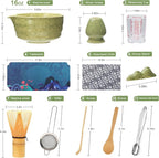 Matcha Whisk Set,11Pcs Matcha Set,Matcha Kit,Whisk Made from 100% Natural Bamboo, 11-component set for all your matcha-making needs,Contains stainless steel spoon, measuring cup(green)