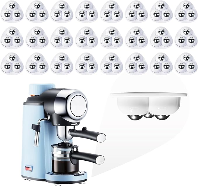 Self Adhesive Caster Wheels for Countertop - Furniture Sliders & Appliance Rollers for Kitchen, Coffee Machine, Blender, Oven - Easily Solves the Problem of Desktop Sliding (White, 24pcs)