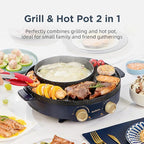 Joydeem Electric Grill with Shabu Shabu Hot Pot, Compact Korean BBQ Hotpot Combo Machine, 2L Hot Pot, Suitable for 1-4 People, JD-SK3407