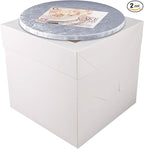 Cakebon Cake Boxes with Boards - 12 Inch Round Cake Drum Silver - Box With Window for Birthdays, Weddings and Parties (1pc Each, 2pcs Total)