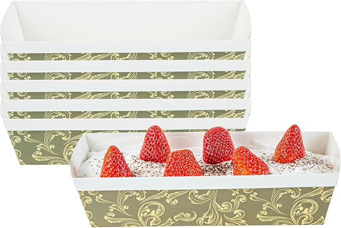 Restaurantware Paper Loaf Pan 100 Count 10 x 3.6 x 2.5 Inches 42 Oz Greaseproof Baking Loaf Mold, Vintage Floral Design Oven Safe Freezer Safe Rectangular Green Baking Pan For Cakes And Bread