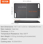 VEVOR Reversible Grill/Griddle, 9.7"x16.7" Pre-Seasoned Cast Iron Griddle, Rectangular Double Burner Griddle Pan, Non-Stick Family Pan Cookware with Handles, Flat Top Plate for BBQ, Gas Grill, Black