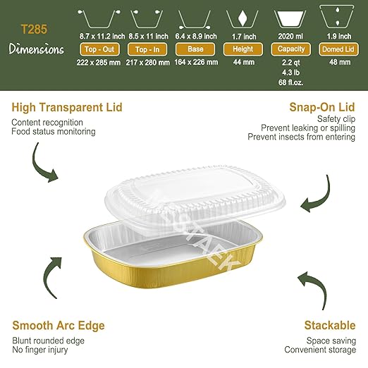 Oval Aluminum Foil Catering Trays with Lids (5 Pack) – 2X Thicker Heavy Duty Gold Serving Platters for Parties, Catering, Takeout & Food Service, 68oz