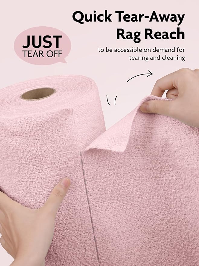 Fantasticlean Microfiber Cleaning Cloth Roll -30 Pack, Tear Away Microfiber Towels, 12" x 12", Reusable, Washable, Scratch Free, Ultra Absorbent Dishcloth for Car, Home Supplies, Pet, Kitchen (Pink)