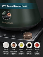 INTASTING Electric Kettles, Gooseneck Electric Kettle, ±1℉ Temperature Control, Stainless Steel Inner, Quick Heating, for Pour Over Coffee, Brew Tea, Boil Hot Water, 0.9L Hunter Green