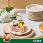 JOLLY CHEF 100% Compostable Small Paper Plates, 200 Pack 6 Inch Heavy Duty Dessert Plates, Disposable Biodegradable Eco-Friendly Sugarcane, Bulk Nature