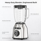 Blender with 3 Programs, 1000W Heavy-Duty Countertop Blenders for Kitchen, 59 Oz Glass Jar, Auto Clean 8-Speeds & Pulse Function Blender for Smoothies, Shakes, Ice Crushing & Frozen Fruit