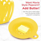 Ecolution Patented Micro-Pop Microwave Popcorn Popper with Temperature Safe Glass, 3-in-1 Lid Measures Kernels and Melts Butter, Made Without BPA, Dishwasher Safe, 3-Quart, Yellow