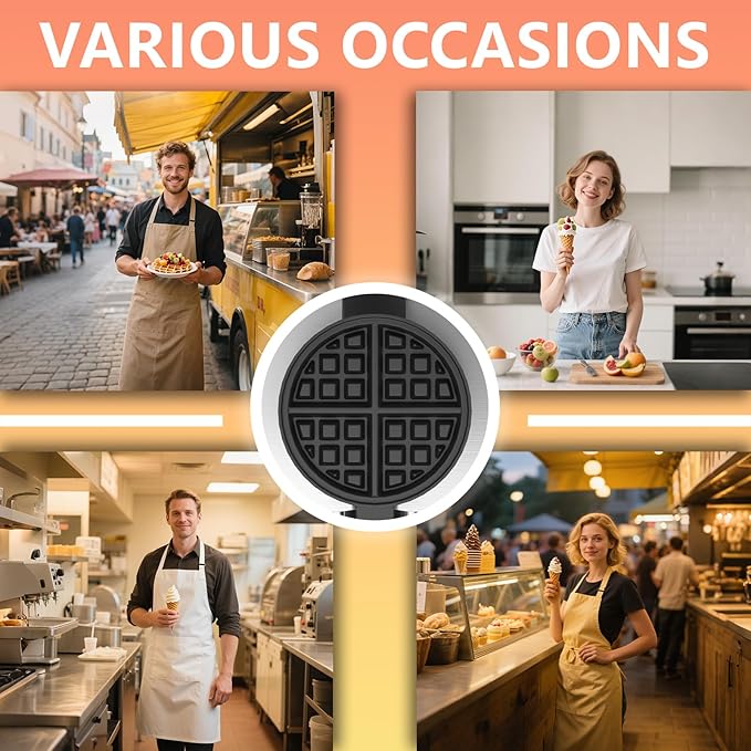 Belgian Waffle Maker, 110V Industrial Waffle Maker w/Non-Stick Coating and Adjustable Temperature (122-572°F), 1200W Rotary Commercial Waffle Machine w/Timer, Restaurants and Food Trucks