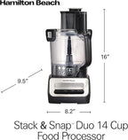 Hamilton Beach Stack & Snap Food Processor and Vegetable Chopper, Stainless Steel Blades, 14 Cup + 4-Cup Mini Bowls, 3-Speed 500 Watt Motor, Black (70585)
