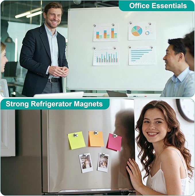 Tiergrade Metallic Magnets, Refrigerator Magnets, 20 Pack Silver Magnetic Push Pins, Strong Fridge Magnets, Multi-use Whiteboard Magnets Perfect for Kitchen Office Classroom