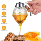 Glass Honey Dispenser 8 Ounces - Drip-Free Honey Jar With Glass Stand, Kitchen Leak-Proof Syrup Dispenser, Elegant Honeycomb Design For Storing Honey, Maple Syrup And Coffee Syrup