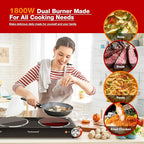 Hot Plate, Techwood 1800W Dual Electric Stove, Countertop Stove Double Burner for Cooking, Infrared Ceramic Hot Plates Double Cooktop, Brushed Stainless Steel Easy to Clean Upgraded Version, Black